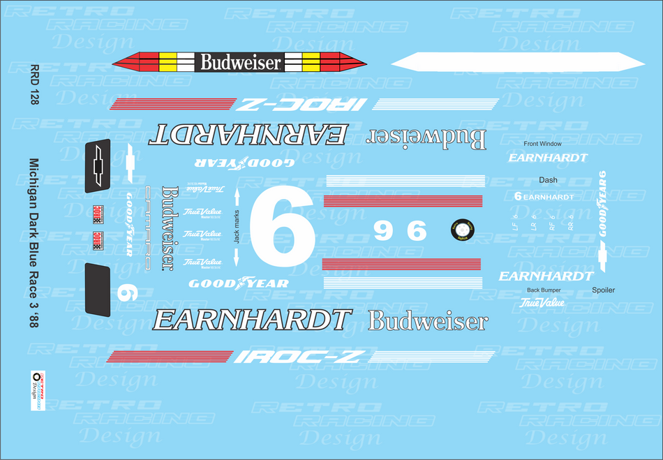 Retro Racing Design Dale Earnhardt IROC 1988 #6 Dark Blue Chevrolet Camaro 1/24 Scale Decal