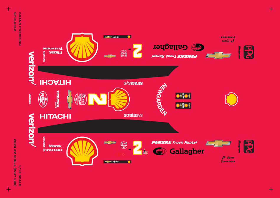 Grand Precision - 1/18 2023 Josef Newgarden #2 Shell (Indy 500) Decals