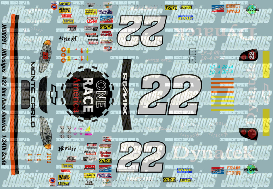 JH Designs Kyle Busch 2002 ARCA #22 One Race America (Charlotte) 1:24 Racecar Decal Set