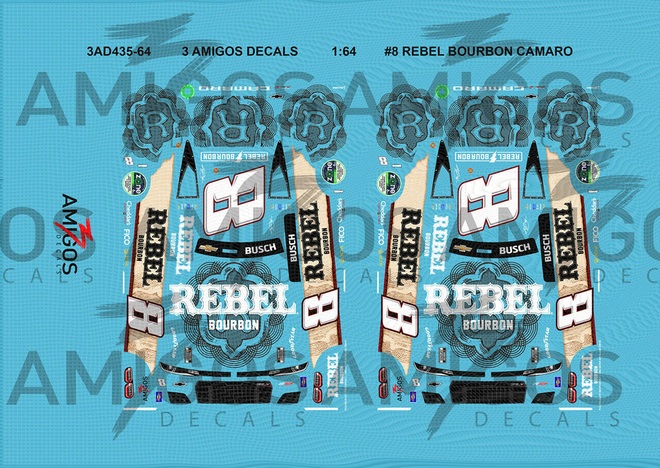 1:64 3 Amigos Decals #8 REBEL BOURBON 2024 CAMARO Decal Set