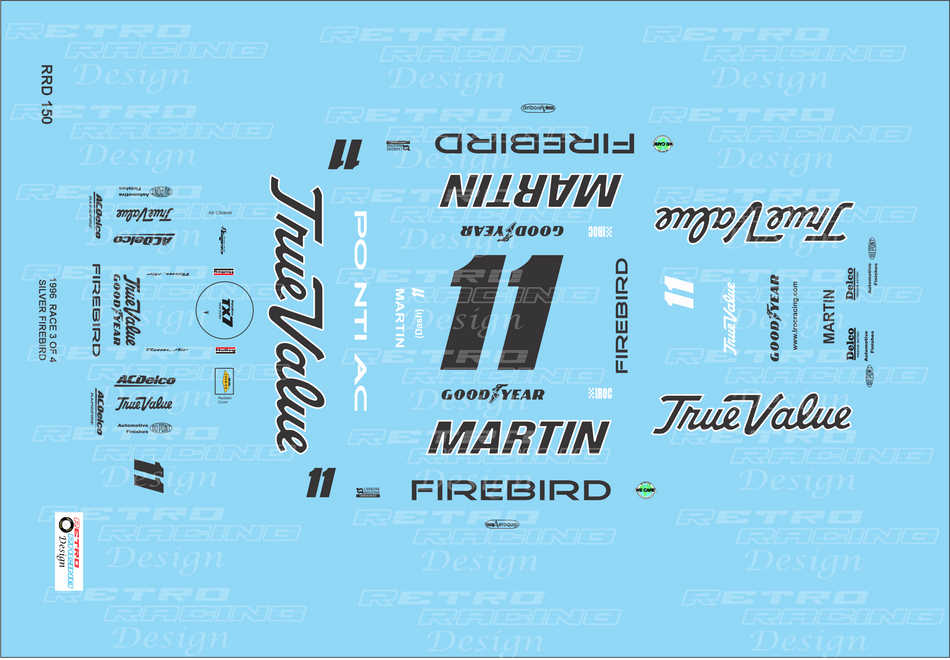 Retro Racing Design Mark Martin IROC 1996 Charlotte #11 Silver Pontiac Firebird 1/24 Scale Decal