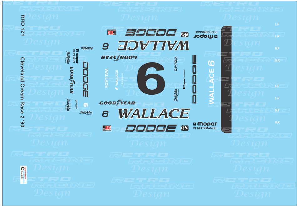 Retro Racing Design Rusty Wallace IROC 1990 #6 Cream Dodge Daytona 1/24 Scale Decal