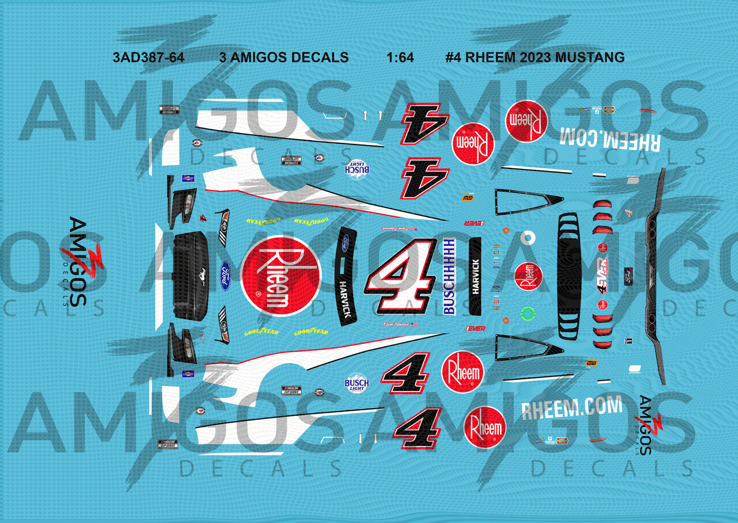 1:64 3 Amigos Decals #4 RHEEM 2023 MUSTANG Decal Set – Print it Decals