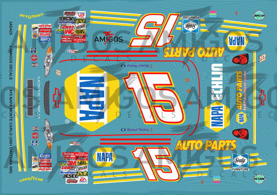 3 Amigos Decals #15 NAPA MONTE CARLO (2001 DAYTONA 500 WINNER) Decal Set 1:24