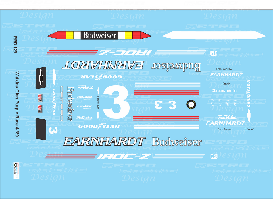 Retro Racing Design Dale Earnhardt IROC 1989 #3 Purple Chevrolet Camaro 1/24 Scale Decal