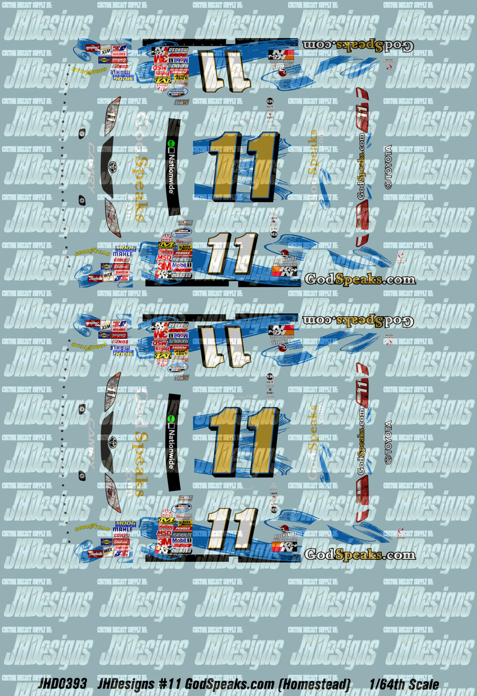 JH Designs Denny Hamlin 2009 NWS #11 Godspeaks.com (Homestead) 1:64 Racecar Decal Set