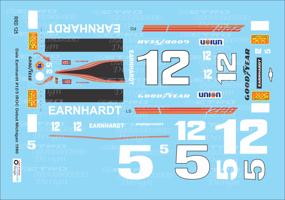 Retro Racing Design Dale Earnhardt IROC 1980 #5 or #12 Orange Camaro Michigan 1/24 Scale Decal