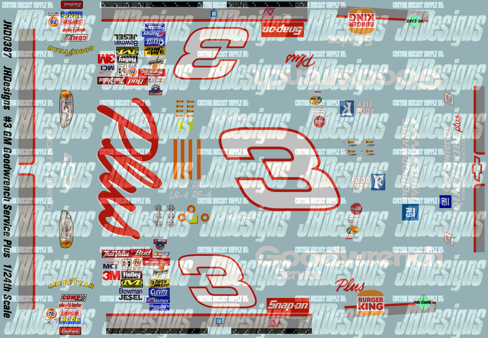 JH Designs Dale Earnhardt 1998 CUP #3 GM Goodwrench Service Plus (Daytona1) 1:24 Racecar Decal Set