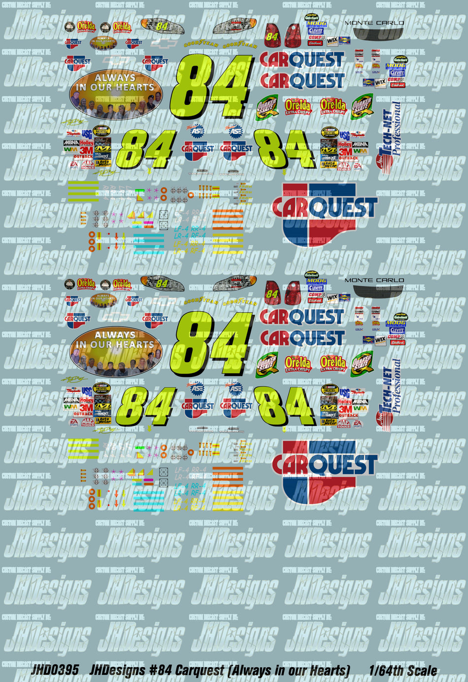 JH Designs Kyle Busch 2004 CUP #84 Carquest - Always In Our Hearts (Hendrick Tribute) 1:64 Racecar Decal Set