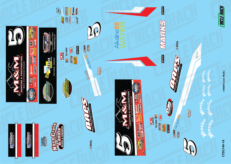 Circle Track Decals 5 M&M Const. Marks Sprint Car 1:18 Decal Set