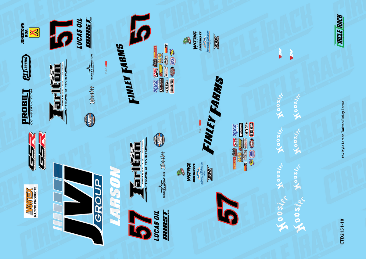 #57 Kyle Larson Tarlton Finley Farms Sprint Car 1:18 Decal Set