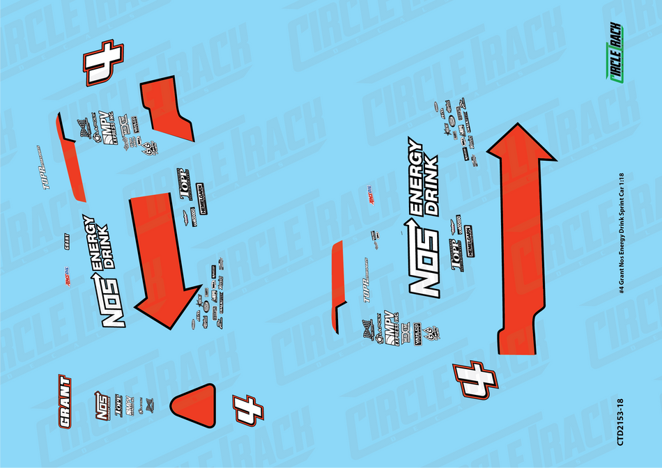 Circle Track Decals #4 Grant Nos Energy Drink Sprint Car 1:18 Decal Set