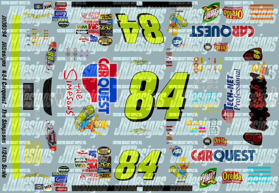 JH Designs Kyle Busch 2004 CUP #84 Carquest - The Simpsons (Rendered Never Raced) 1:24 Racecar Decal Set