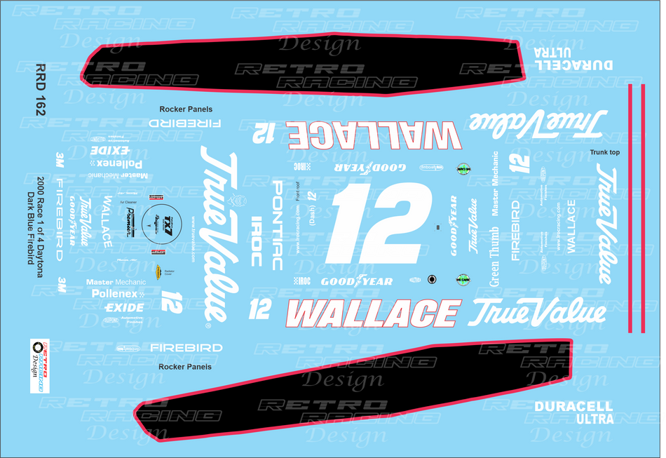 Retro Racing Design Rusty Wallace IROC 2000 Daytona Dark Blue #12 Pontiac Firebird 1/24 Scale Decal