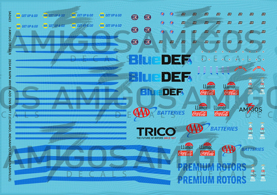 3 Amigos Decals #9 WHITE NAPA ADD-ONS 2024 PART 2 (CHICAGO, INDIANAPOLIS, NASHVILLE) Decal Set 1:24