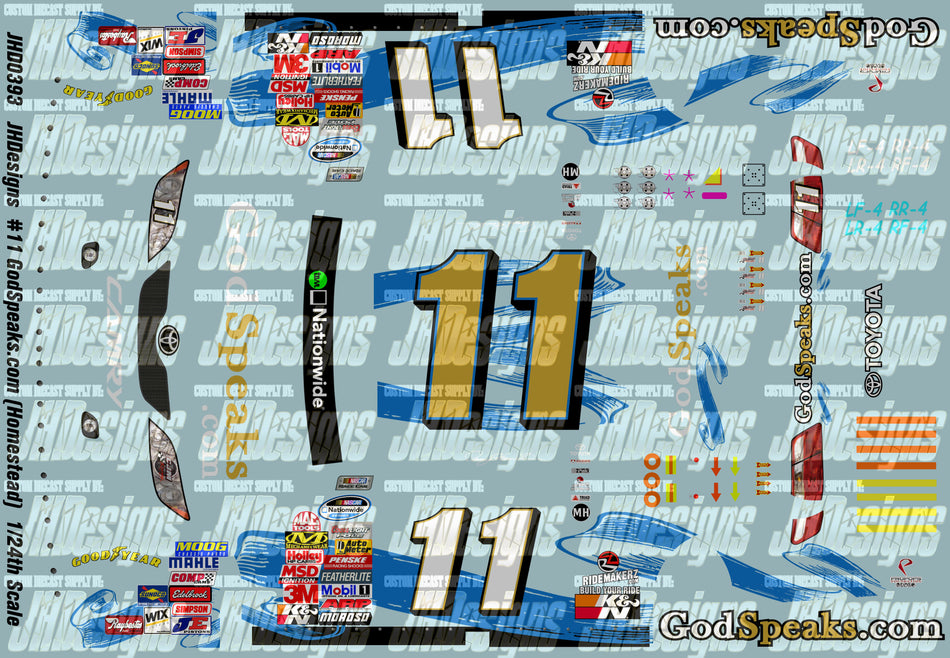 JH Designs Denny Hamlin 2009 NWS #11 Godspeaks.com (Homestead) 1:24 Racecar Decal Set