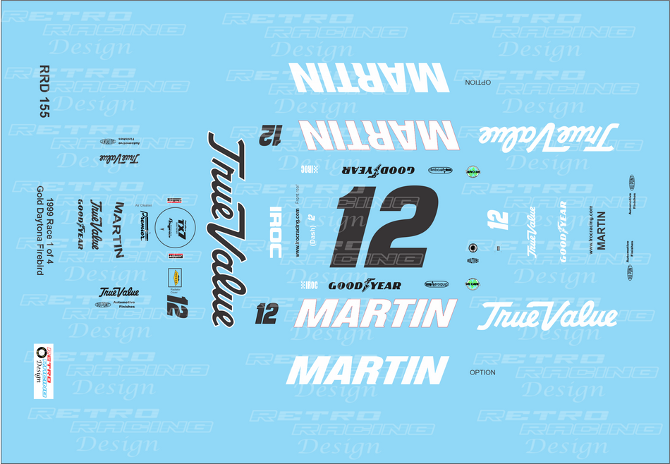 Retro Racing Design Mark Martin IROC 1999 Daytona #12 Gold Pontiac Firebird 1/24 Scale Decal