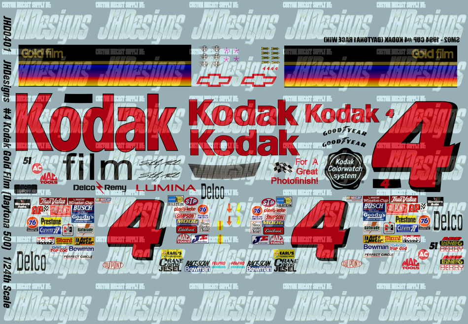 JH Designs Sterling Marlin 1994 CUP #4 Kodak Gold Film (Daytona 500 Winner) 1:24 Racecar Decal Set