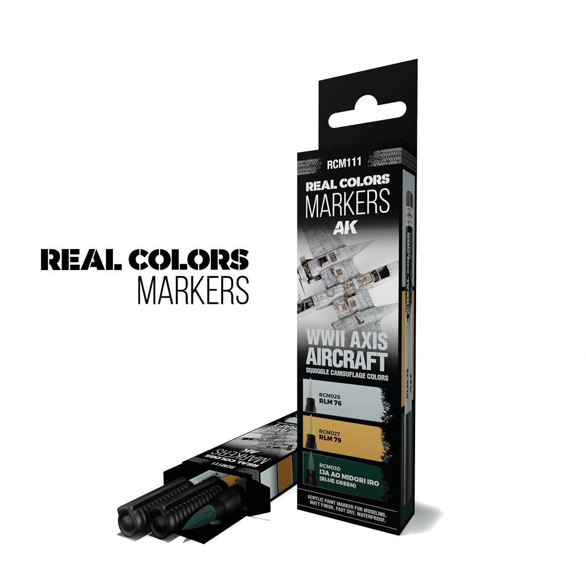 AK Interactive Real Colors Markers WWII Axis Aircraft Squiggle Camouflage Colors 3 Pack Set RCM111