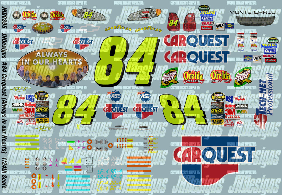 JH Designs Kyle Busch 2004 CUP #84 Carquest - Always In Our Hearts (Hendrick Tribute) 1:24 Racecar Decal Set