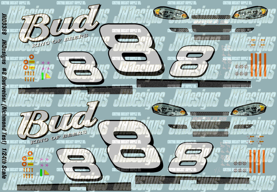 JH Designs Dale Earnhardt Jr 2007 CUP #8 Bud King of Beers (Richmond COT Test) 1:24 Racecar Decal Set