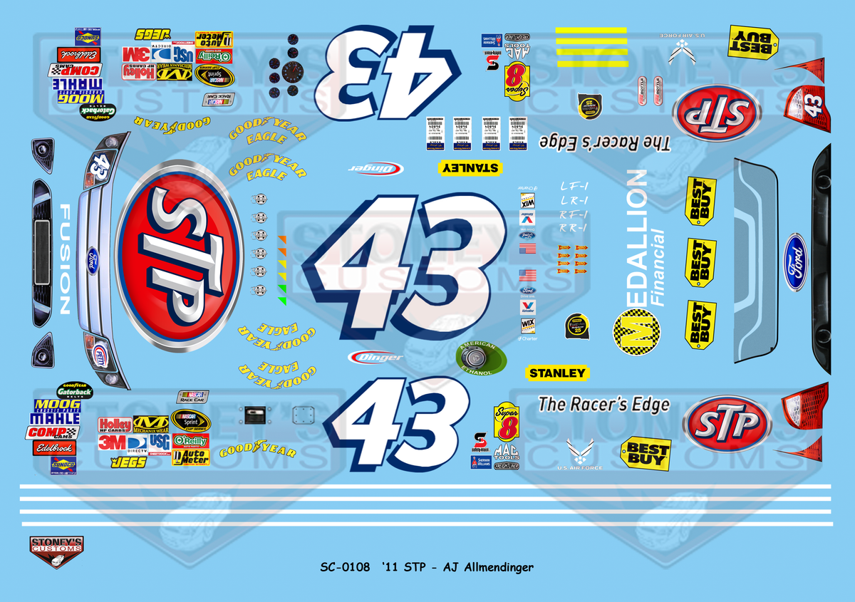 Stoney's Customs 2011 STP #43 AJ Allmendinger 1:24 Decal Set