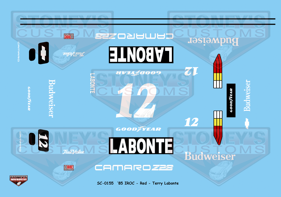 Stoney's Customs 1985 Red #12 IROC Terry Labonte 1:24 Decal Set