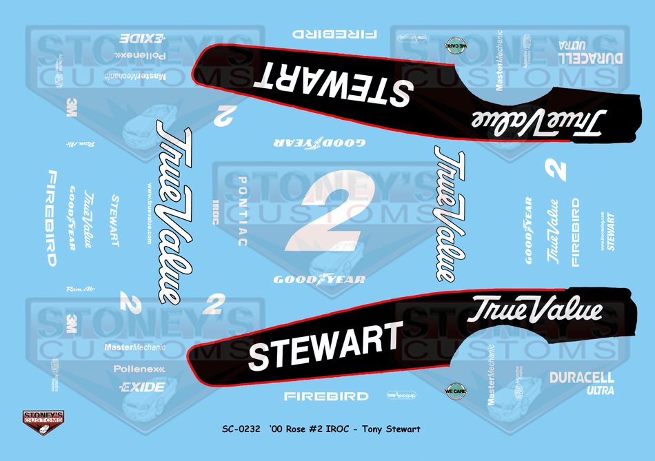 Stoney's Customs 2000 Rose #2 IROC Tony Stewart 1:24 Decal Set