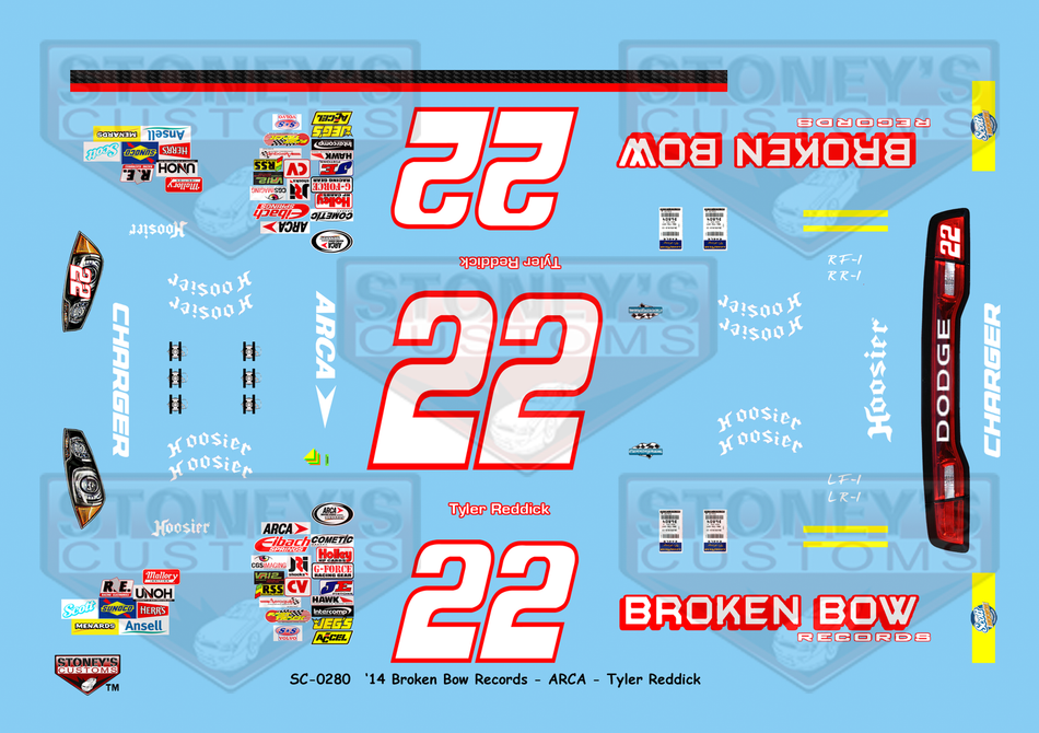 Stoney's Customs 2014 Broken Bow Records ARCA #22 Tyler Reddick 1:24 Decal Set