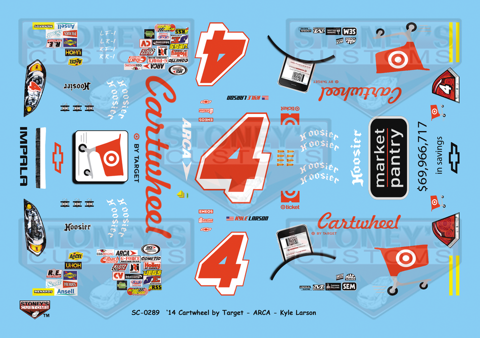 Stoney's Customs 2014 Cartwheel by Target ARCA #4 Kyle Larson 1:24 Decal Set