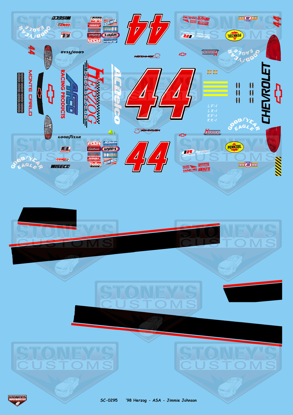 Stoney's Customs 1998 Herzog ASA #44 Jimmie Johnson 1:24 Decal Set