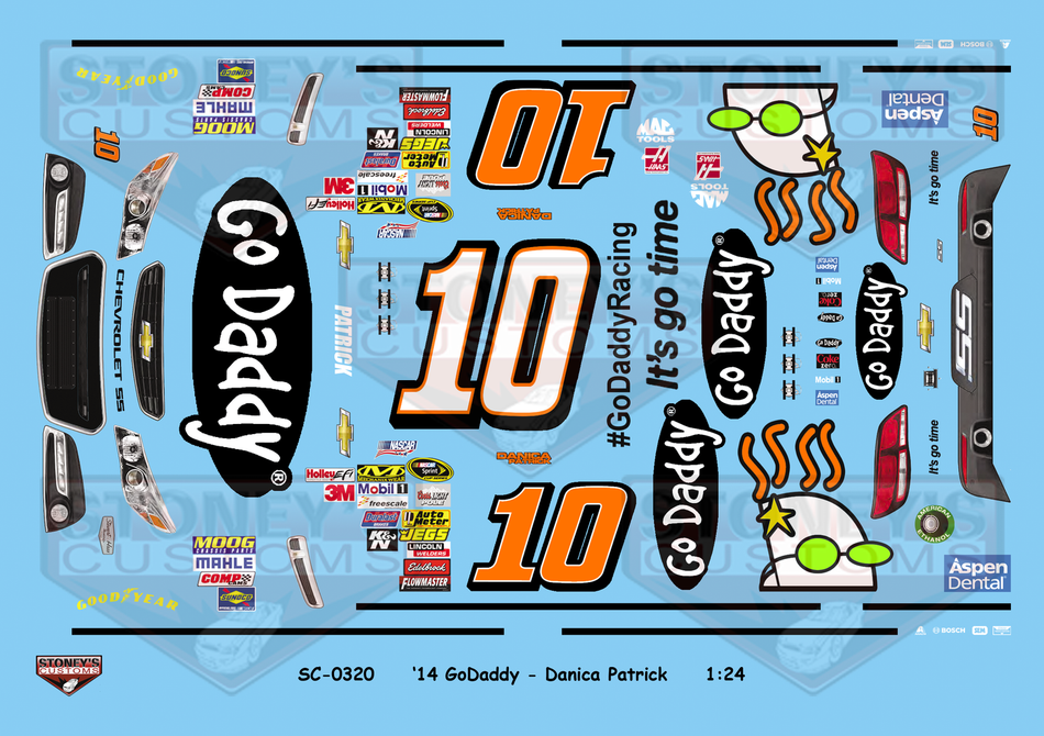 Stoney's Customs 2014 #10 GoDaddy - Danica Patrick 1:24 Decal Set