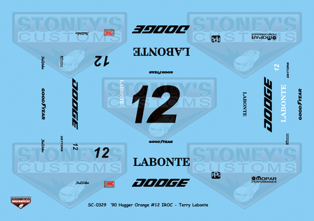 Stoney's Customs 1990 Hugger Orange #12 IROC Terry Labonte 1:24 Decal Set