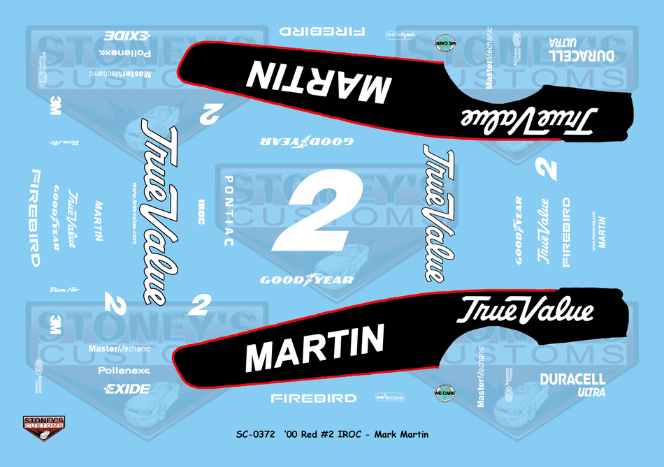 Stoney's Customs 2000 Red #2 IROC Mark Martin 1:24 Decal Set