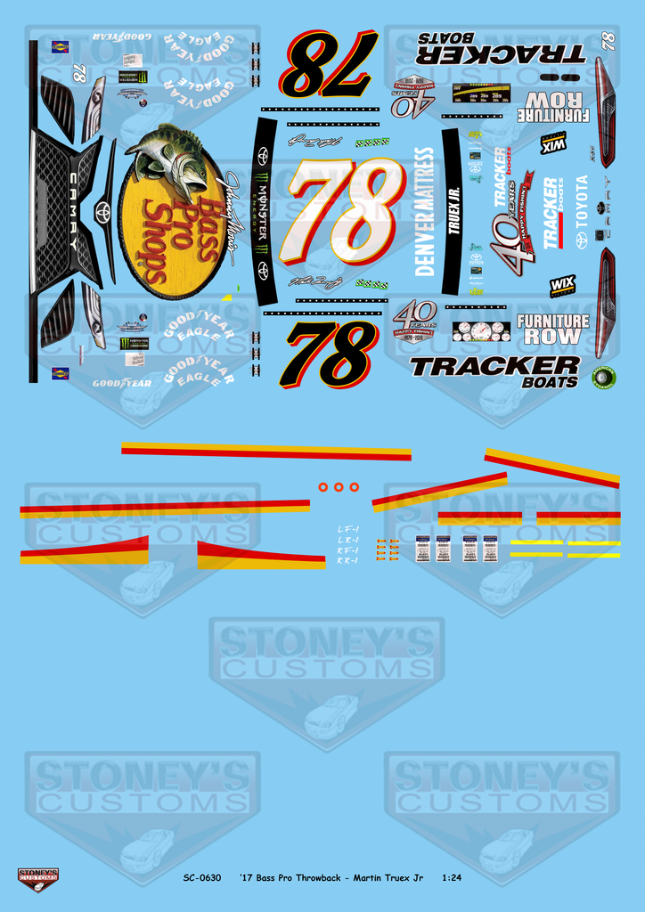 Stoney's Customs 2017 #78 Bass Pro Throwback Martin Truex Jr 1:24 Decal Set