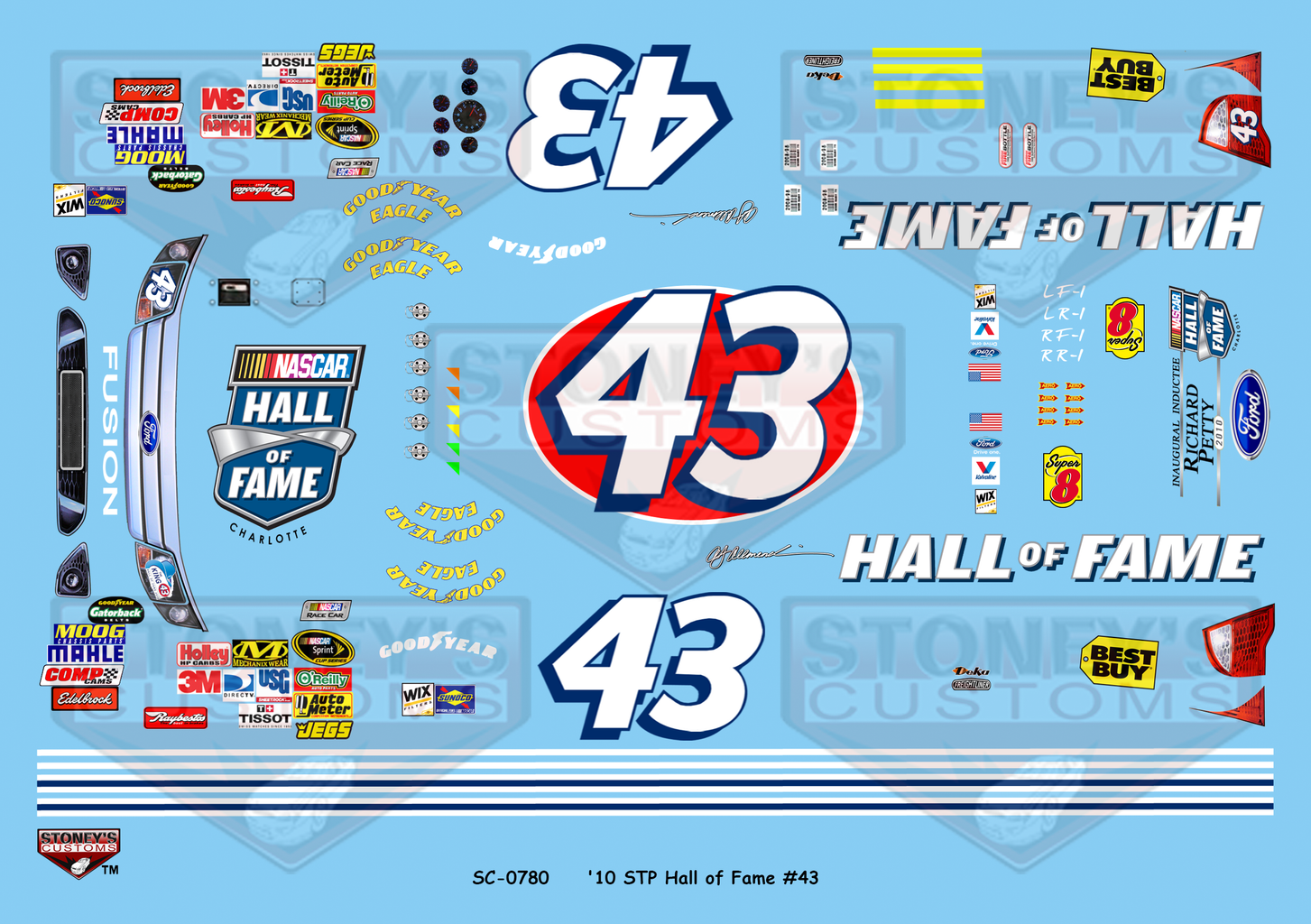 Stoney's Customs 2010 STP Hall of Fame #43 1:24 Decal Set – Print it Decals