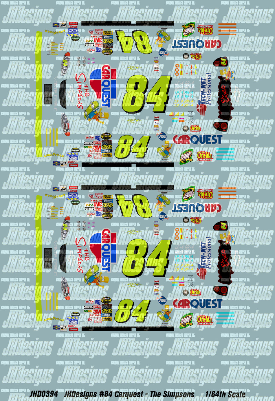 JH Designs Kyle Busch 2004 CUP #84 Carquest - The Simpsons (Rendered Never Raced) 1:64 Racecar Decal Set