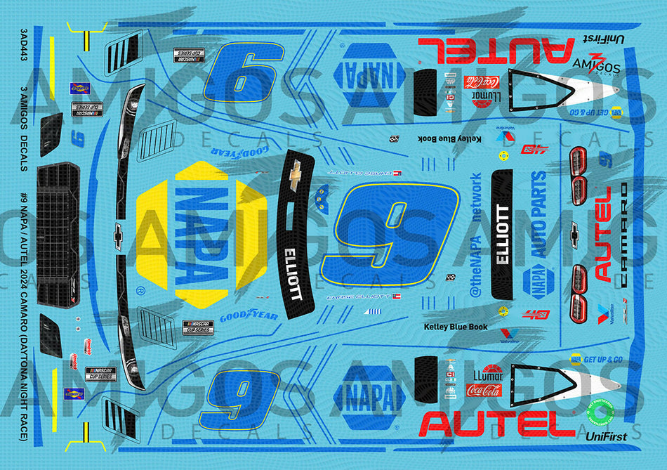 3 Amigos Decals #9 NAPA / AUTEL 2024 CAMARO (DAYTONA NIGHT RACE) Decal Set 1:24