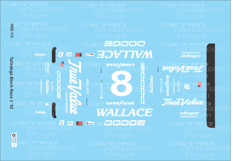 Retro Racing Design Rusty Wallace IROC 1992 #8 Black Dodge Daytona 1/24 Scale Decal