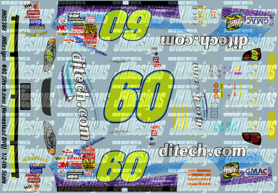 JH Designs Kyle Busch 2003 CUP #60 Ditech.com (Homestead DNQ) 1:24 Racecar Decal Set