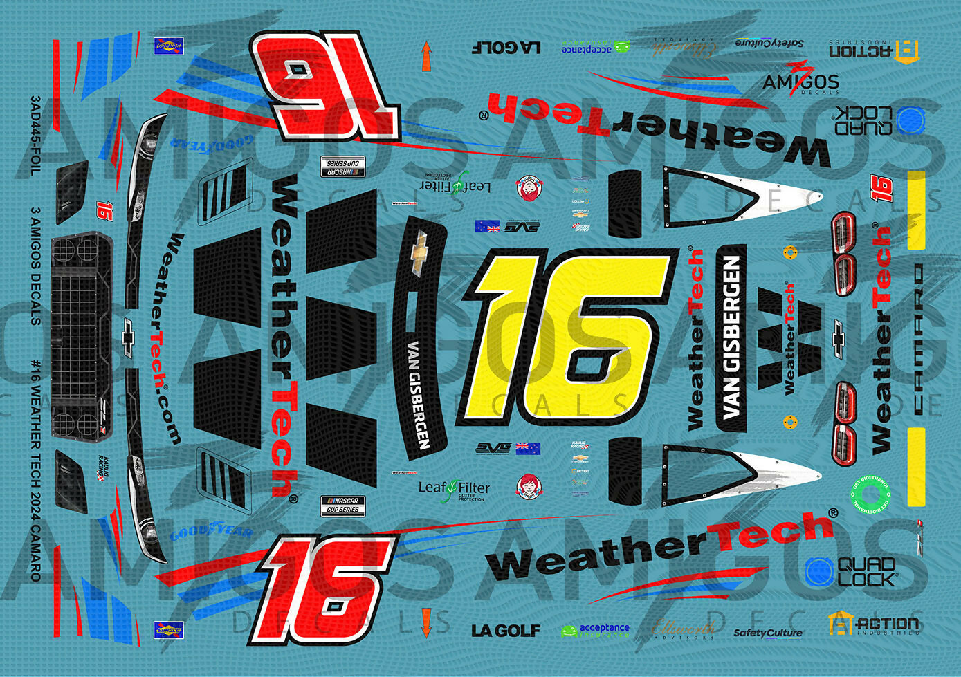 3 Amigos Decals #16 WEATHER TECH 2024 CAMARO (SVG WATKINS GLEN) Decal ...