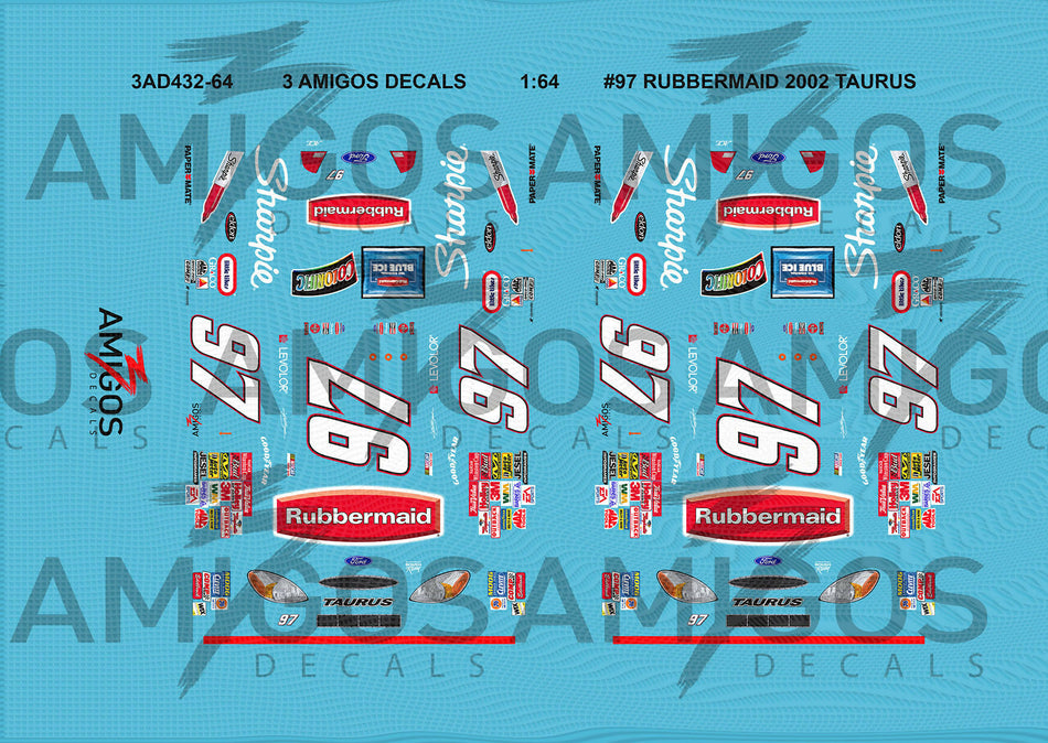 1:64 3 Amigos Decals #97 RUBBERMAID 2002 TAURUS Decal Set