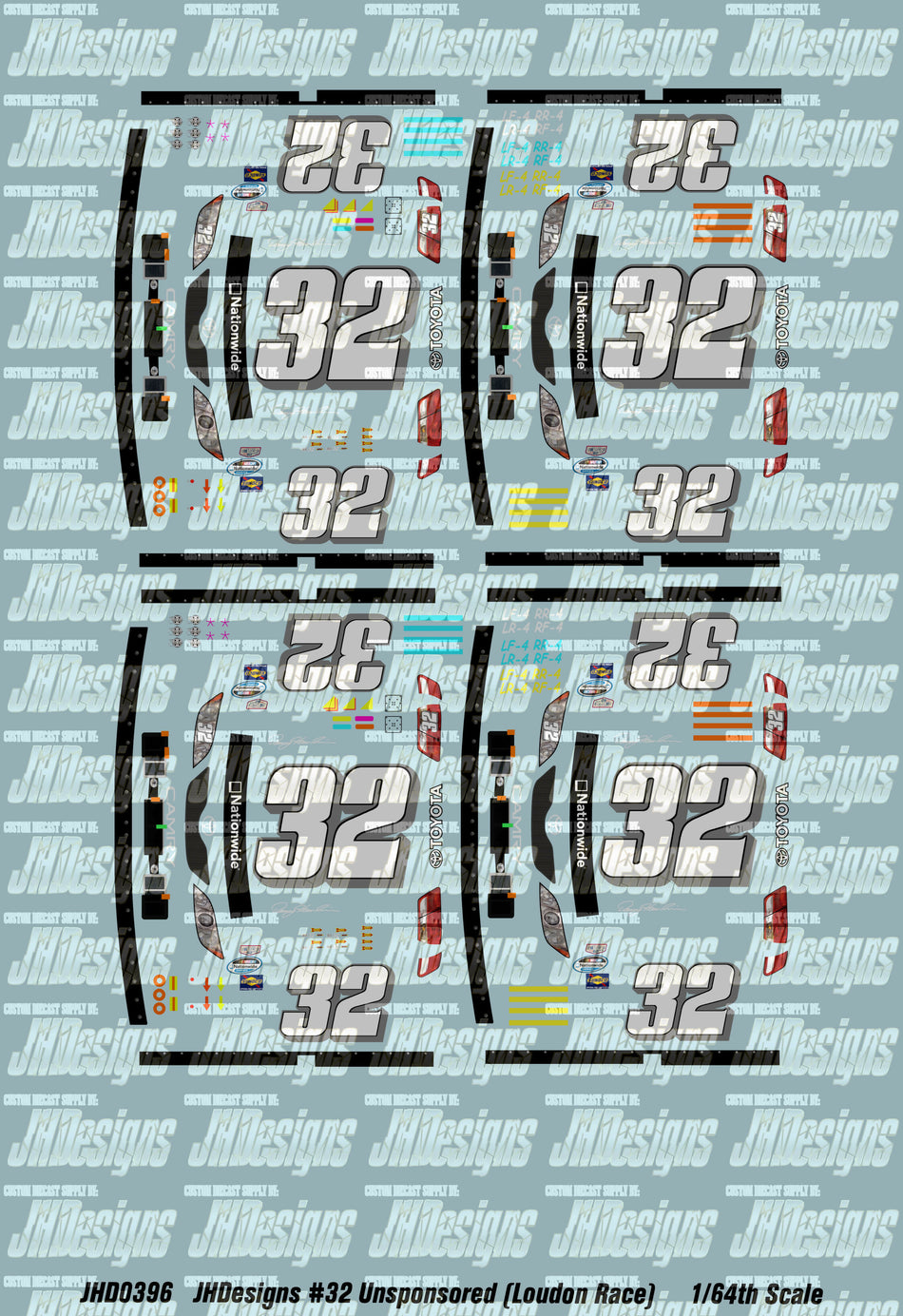 JH Designs Denny Hamlin 2008 NWS #32 Unsponsored - Braun Tribute (New Hampshire) 1:64 Racecar Decal Set