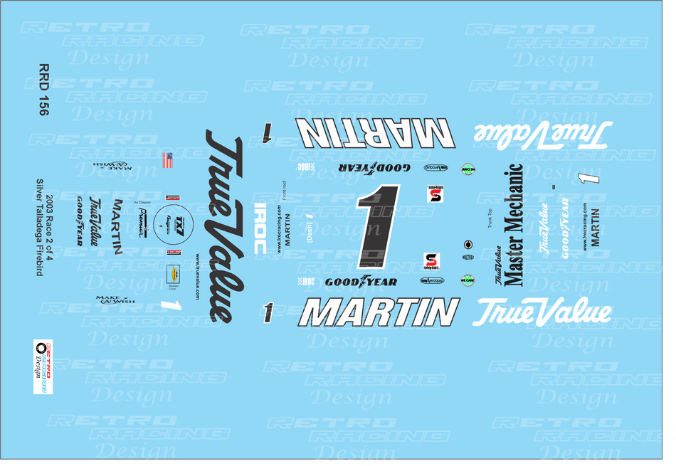 Retro Racing Design Mark Martin IROC 2003 Talladega #1 Silver Pontiac Firebird 1/24 Scale Decal