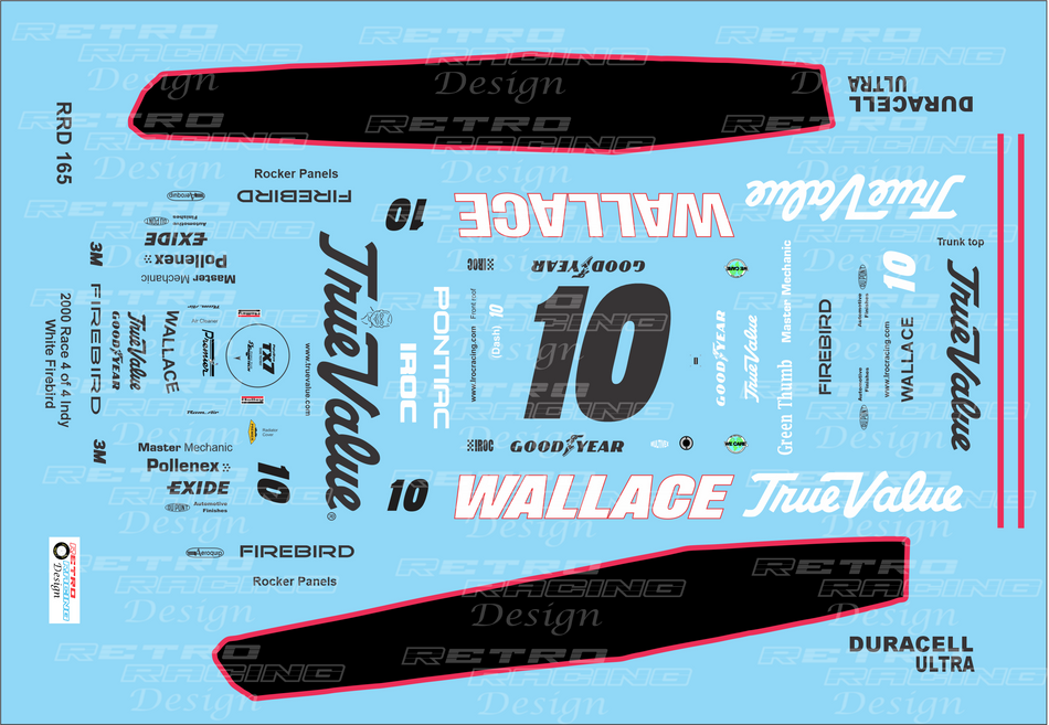 Retro Racing Design Rusty Wallace IROC 2000 Indy White #10 Pontiac Firebird 1/24 Scale Decal