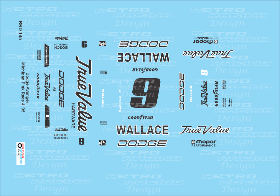 Retro Racing Design Rusty Wallace IROC 1995 #9 Pink Rose Dodge Avenger 1/24 Scale Decal