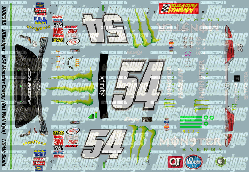 JH Designs Denny Hamlin 2015 NXS #54 Monster Energy - Get Well Kyle (Texas) 1:24 Racecar Decal Set