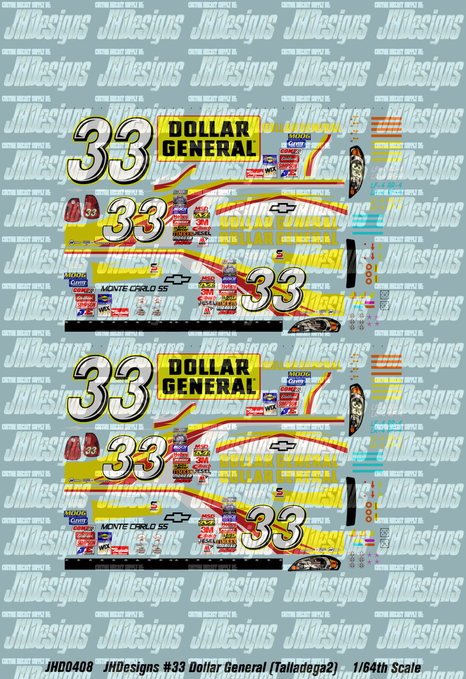 JH Designs Tony Stewart 2006 NBS #33 Dollar General (Talladega2) 1:64 Racecar Decal Set