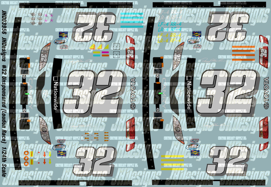 JH Designs Denny Hamlin 2008 NWS #32 Unsponsored - Braun Tribute (New Hampshire) 1:24 Racecar Decal Set