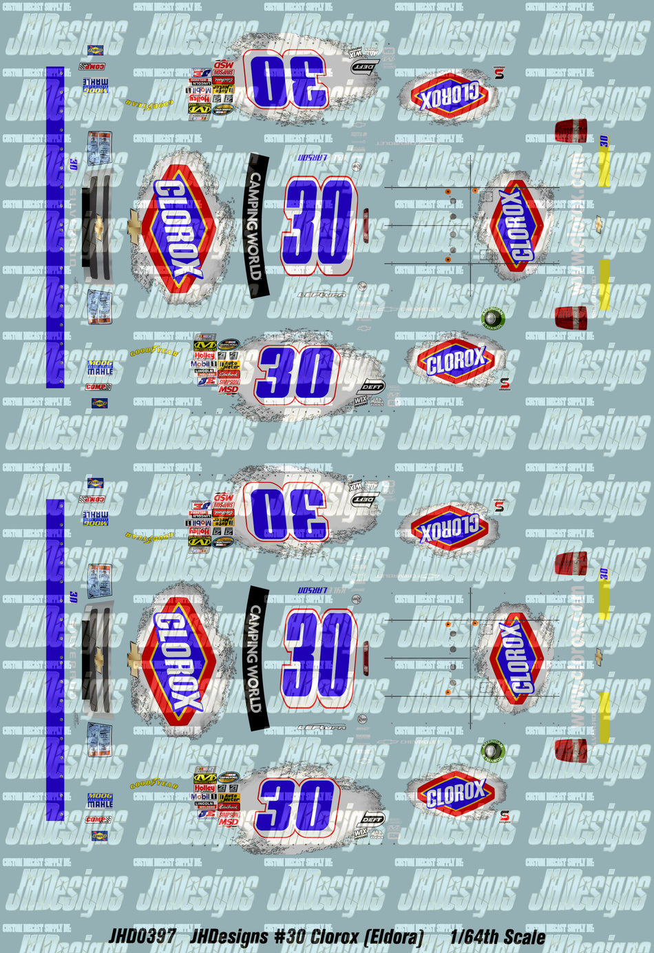 JH Designs Kyle Larson 2013 CWTS #32 Clorox (Eldora) 1:64 Racecar Decal Set